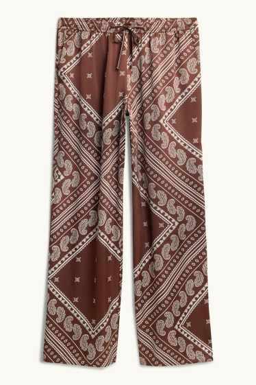 Dona - Pantalons de tela - mid waist - wide leg - amb motiu - marró