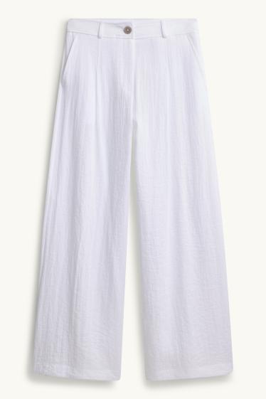 Dames - Pantalon - high waist - wide leg - wit