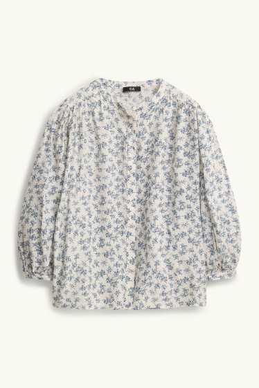 Damen - Bluse - geblümt - blau / weiß