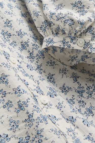 Damen - Bluse - geblümt - blau / weiß