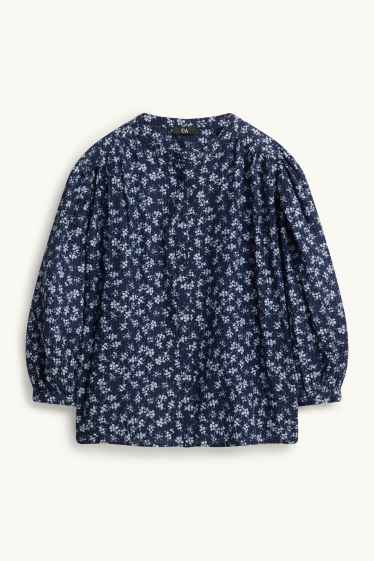 Damen - Bluse - geblümt - blau / weiß