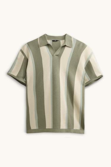 Herren - Strick-Poloshirt - Regular Fit - gestreift - strukturiert - grün
