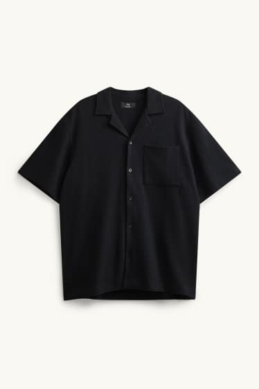 Hommes - Chemise - relaxed fit - col à revers - finition texturée - noir