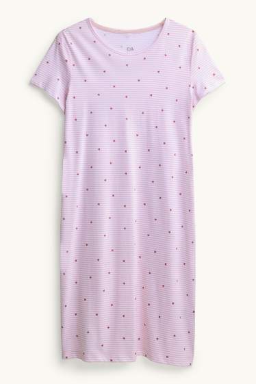 Damen - Nachthemd - gestreift - gemustert - rosa