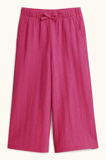 Enfants filles - Pantalon en toile - finition texturée - rose