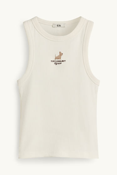 Dames - Top - geribd - wit