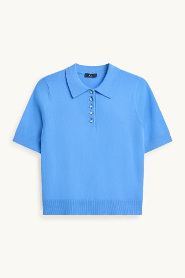Dames - Gebreid poloshirt - regular fit - blauw