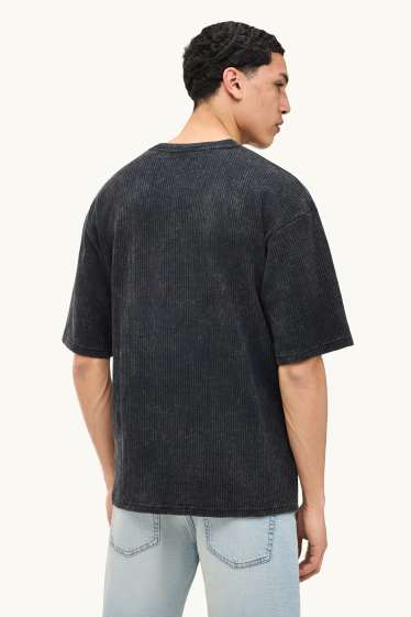 Herren - T-Shirt - Oversized - gerippt - schwarz