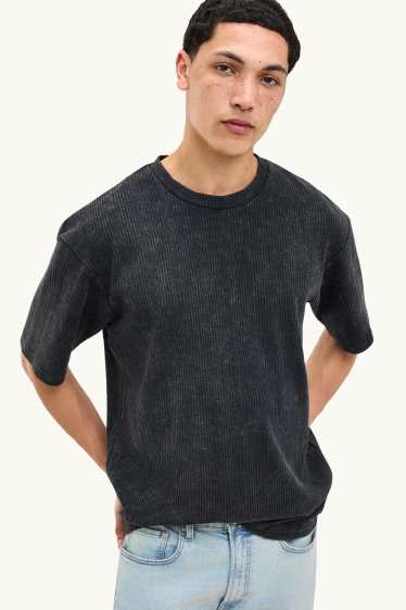 Herren - T-Shirt - Oversized - gerippt - schwarz