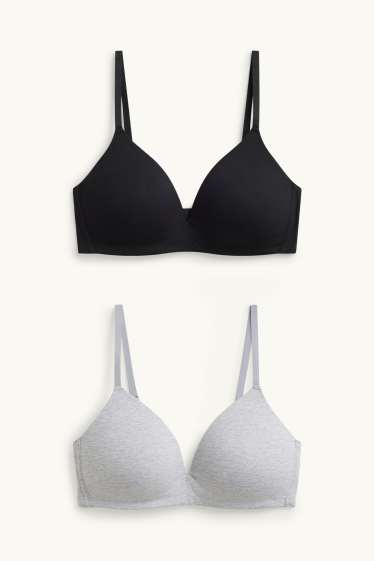 Women - Multipack of 2 - non-wired bra - padded - gray / black
