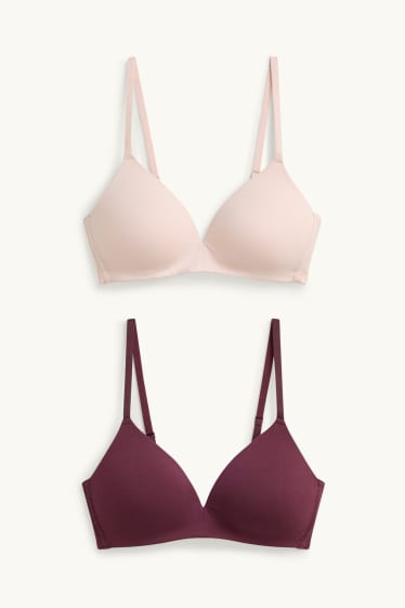 Women - Multipack of 2 - non-wired bra - padded - rose / dark red