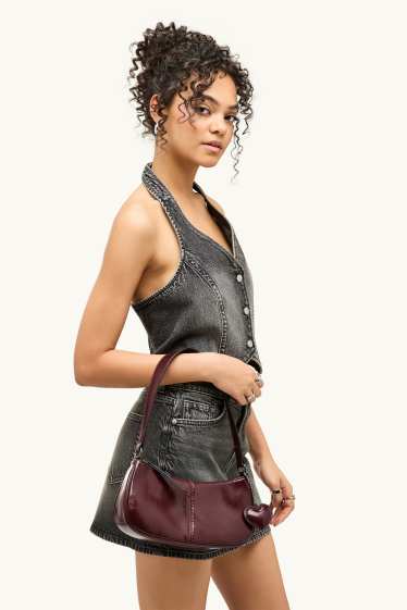 Damen - Schultertasche - Lederimitat - dunkelrot