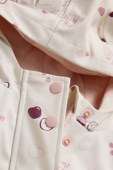 Baby Mädchen - Herzchen und Kirsche - Baby-Regenjacke mit Kapuze - zartrosa