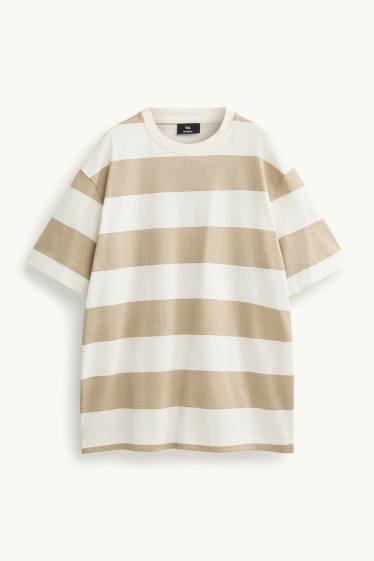 Herren - T-Shirt - Relaxed Fit - gestreift - weiss / beige