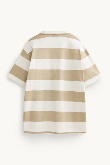 Herren - T-Shirt - Relaxed Fit - gestreift - weiss / beige
