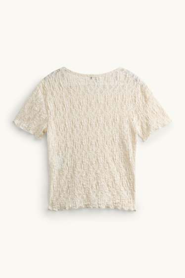 Dames - T-shirt - crèmekleurig