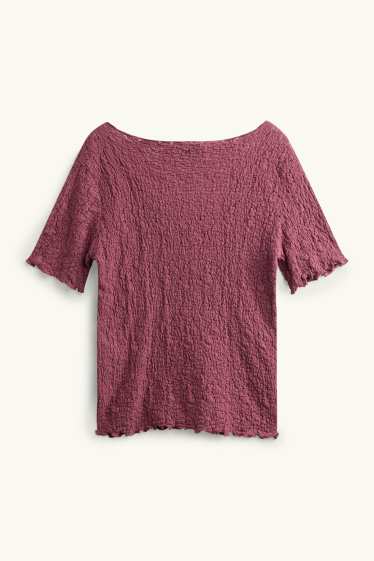 Damen - T-Shirt - Regular Fit - strukturiert - dunkelrot