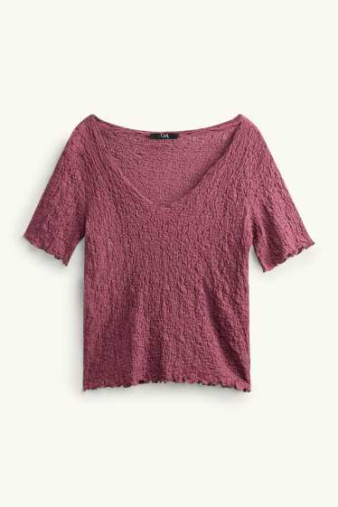 Damen - T-Shirt - Regular Fit - strukturiert - dunkelrot