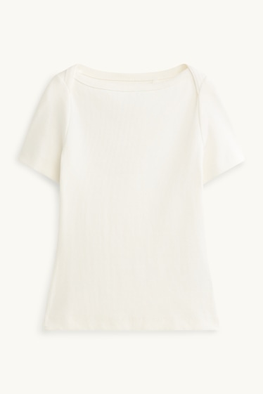Femmes - T-shirt - slim fit - finition côtelée - blanc