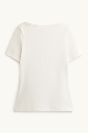 Femmes - T-shirt - slim fit - finition côtelée - blanc