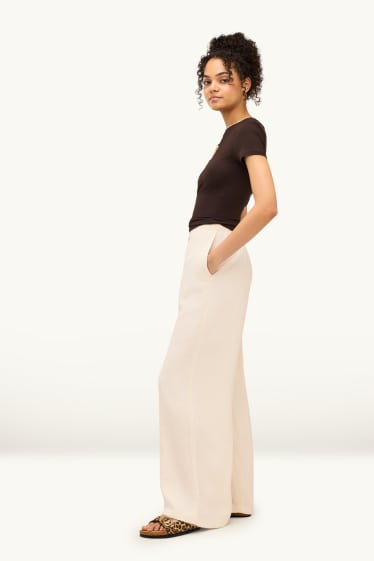 Femei - Pantaloni de stofă cu conținut de in - talie medie - loose fit - crem