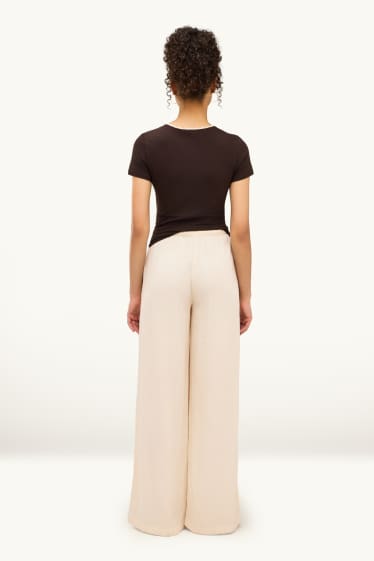 Femei - Pantaloni de stofă cu conținut de in - talie medie - loose fit - crem