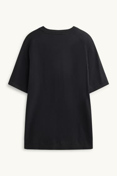 Herren - Strickpullover - kurzarm - strukturiert - schwarz