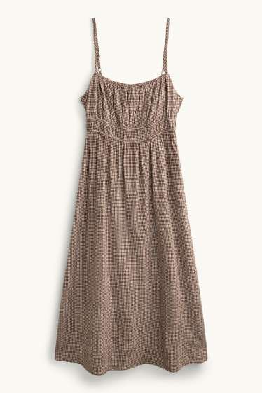 Damen - Empirekleid - kariert - hellbraun