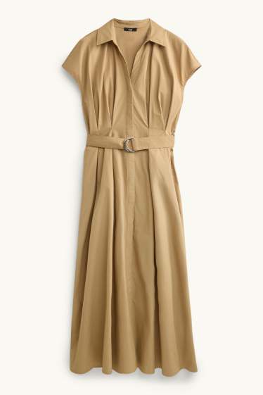 Damen - Kleid mit Gürtel - Straight Fit - hellbraun