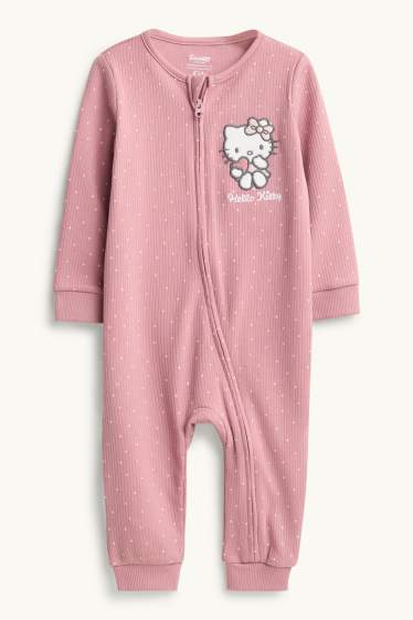 Baby: meisjes - Hello Kitty - baby-pyjama - ribstof - met stippen - fuchsiarood