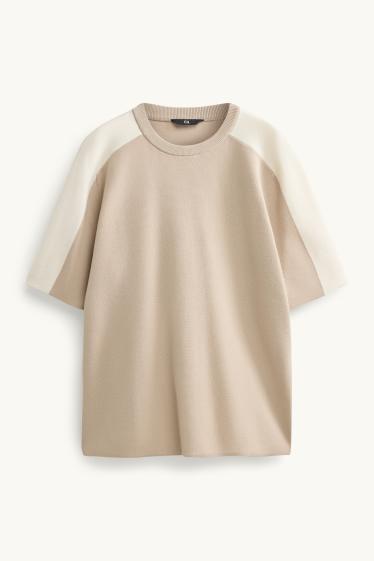 Hommes - Pull en maille - manches courtes - beige
