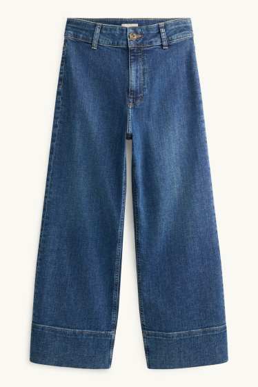 Femei - Crop wide leg jeans - talie înaltă - denim-albastru