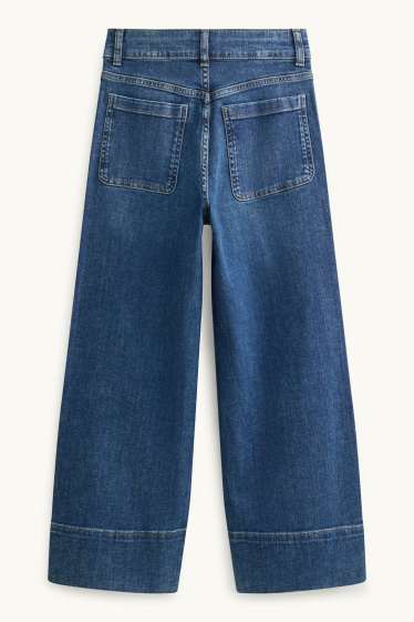 Femei - Crop wide leg jeans - talie înaltă - denim-albastru