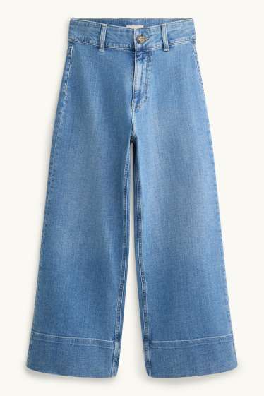Femei - Crop wide leg jeans - talie înaltă - denim-albastru