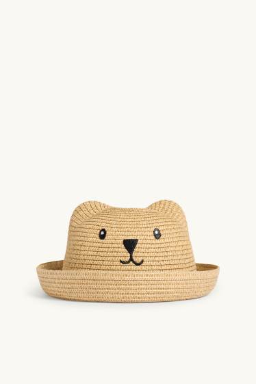 Bébés garçons - Ours en peluche - chapeau de paille - beige