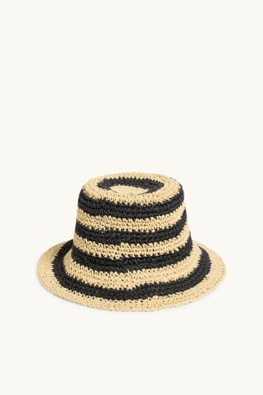 Kobiety - Kapelusz słomkowy - w paski - czarny / beżowy
