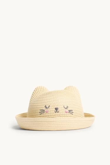 Baby Mädchen - Katze - Stroh-Hut - beige