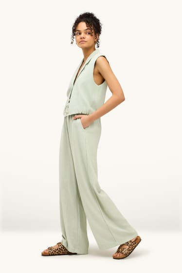 Mujer - Pantalón de tela con parte de lino - mid waist - loose fit - verde