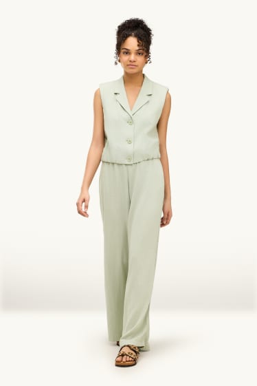 Mujer - Pantalón de tela con parte de lino - mid waist - loose fit - verde