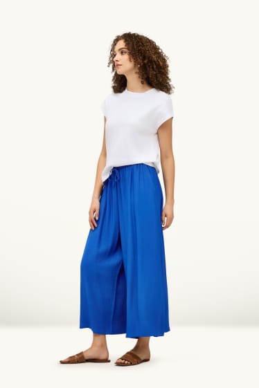 Femei - Pantaloni de stofă - talie înaltă - palazzo - albastru