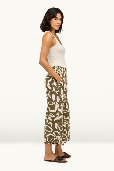 Donna - Pantaloni in jersey - vita media - straight fit - a fiori - kaki