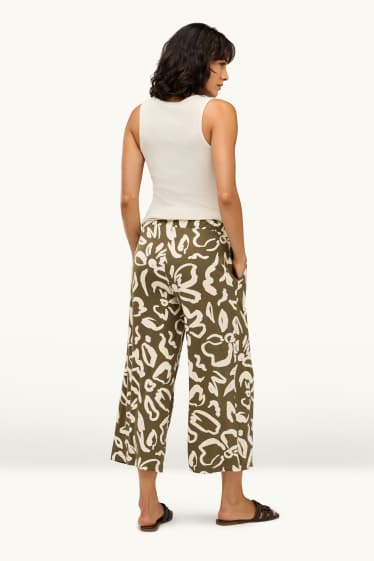 Donna - Pantaloni in jersey - vita media - straight fit - a fiori - kaki