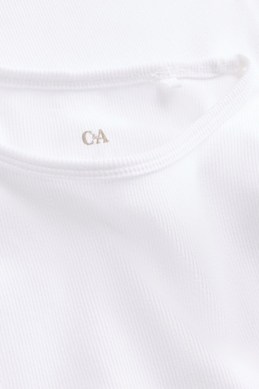 Femmes - T-shirt - slim fit - finition côtelée - blanc