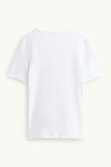 Femmes - T-shirt - slim fit - finition côtelée - blanc