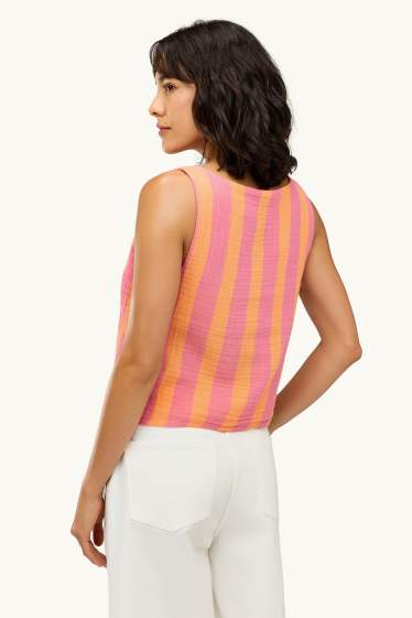 Dámské - Halenka bez rukávů - pruhovaná - růžová/oranžová