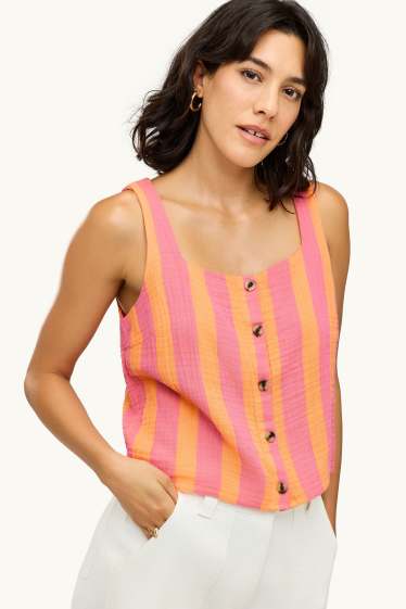 Dámské - Halenka bez rukávů - pruhovaná - růžová/oranžová