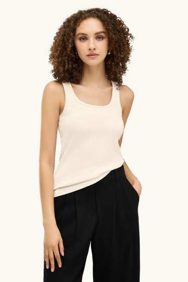 Donna - Top - a coste - crema