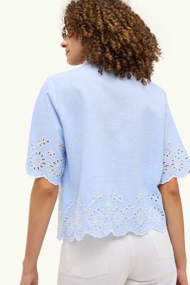 Dames - Blouse - broderie Anglaise - lichtblauw