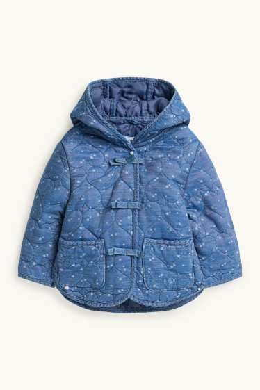 Baby Girls - Heart - baby denim quilted jacket with hood - blue denim