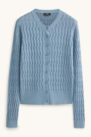 Femmes - Gilet en maille - motif tressé - bleu